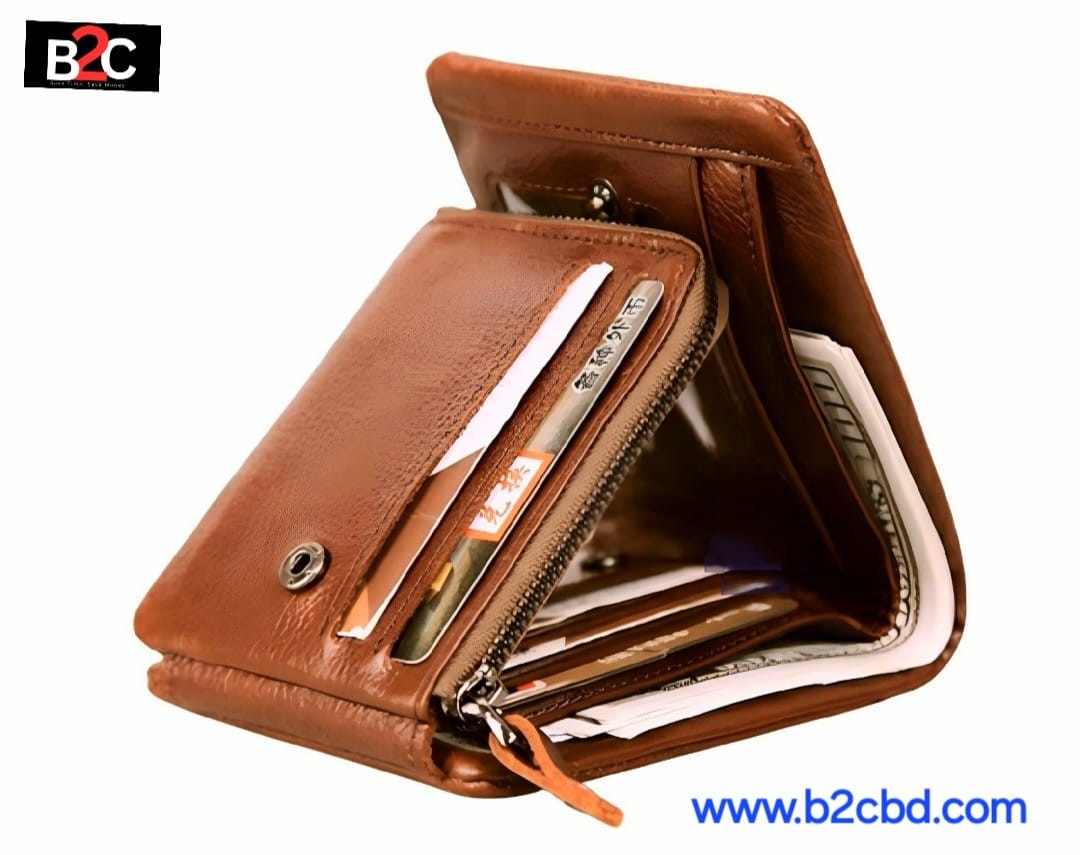 Premium 100% Genuine Cow Leather Trifold Money Bag